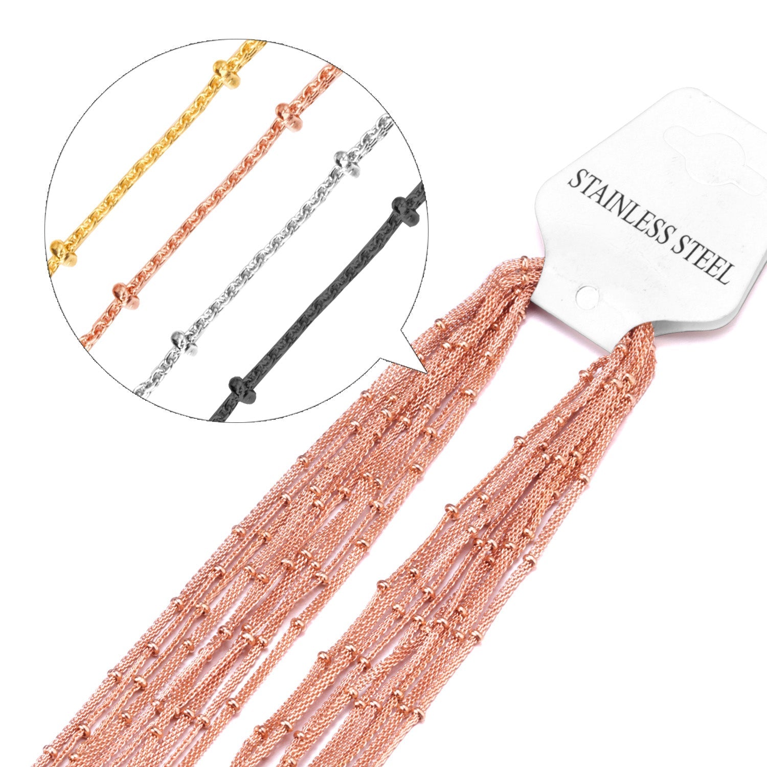 ASON 10pcs / 2mm*45cm 50cm 55cm 60cm Flat Mesh & Beads Stainless Steel with Chains asonjewelry